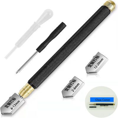 Alat pemotong kaca 2mm dengan pegangan pegangan wadah minyak dan pegangan baja hitam 145mm