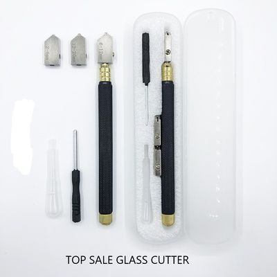 Alat pemotong kaca 2mm dengan pegangan pegangan wadah minyak dan pegangan baja hitam 145mm