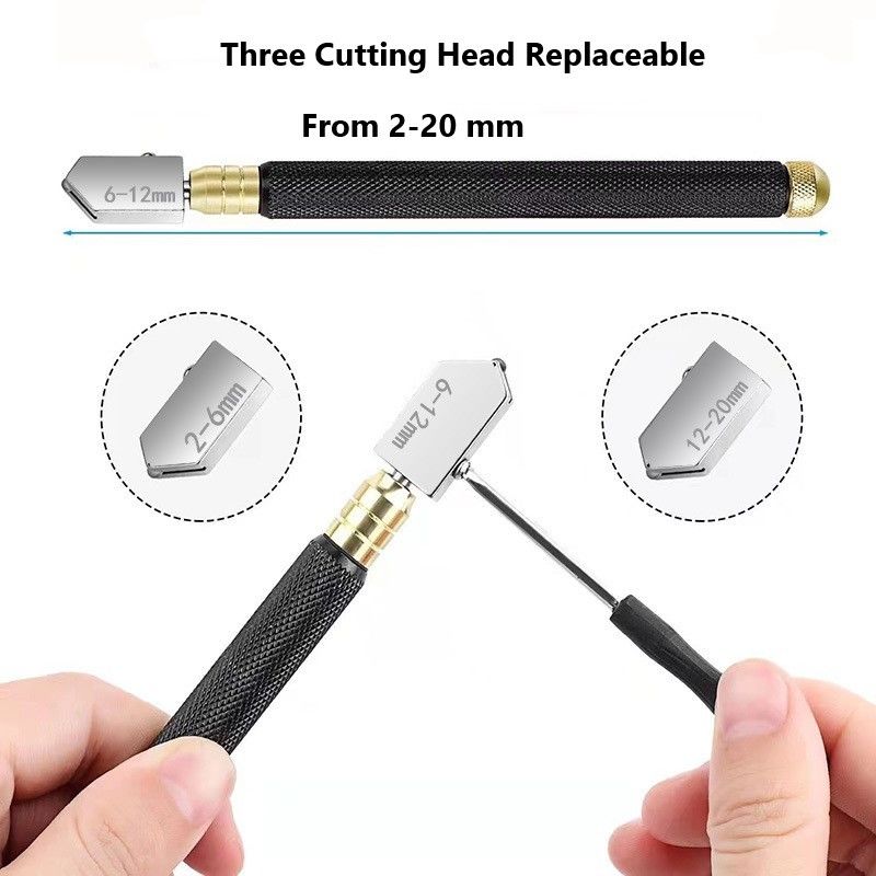Alat pemotong kaca 2mm dengan pegangan pegangan wadah minyak dan pegangan baja hitam 145mm